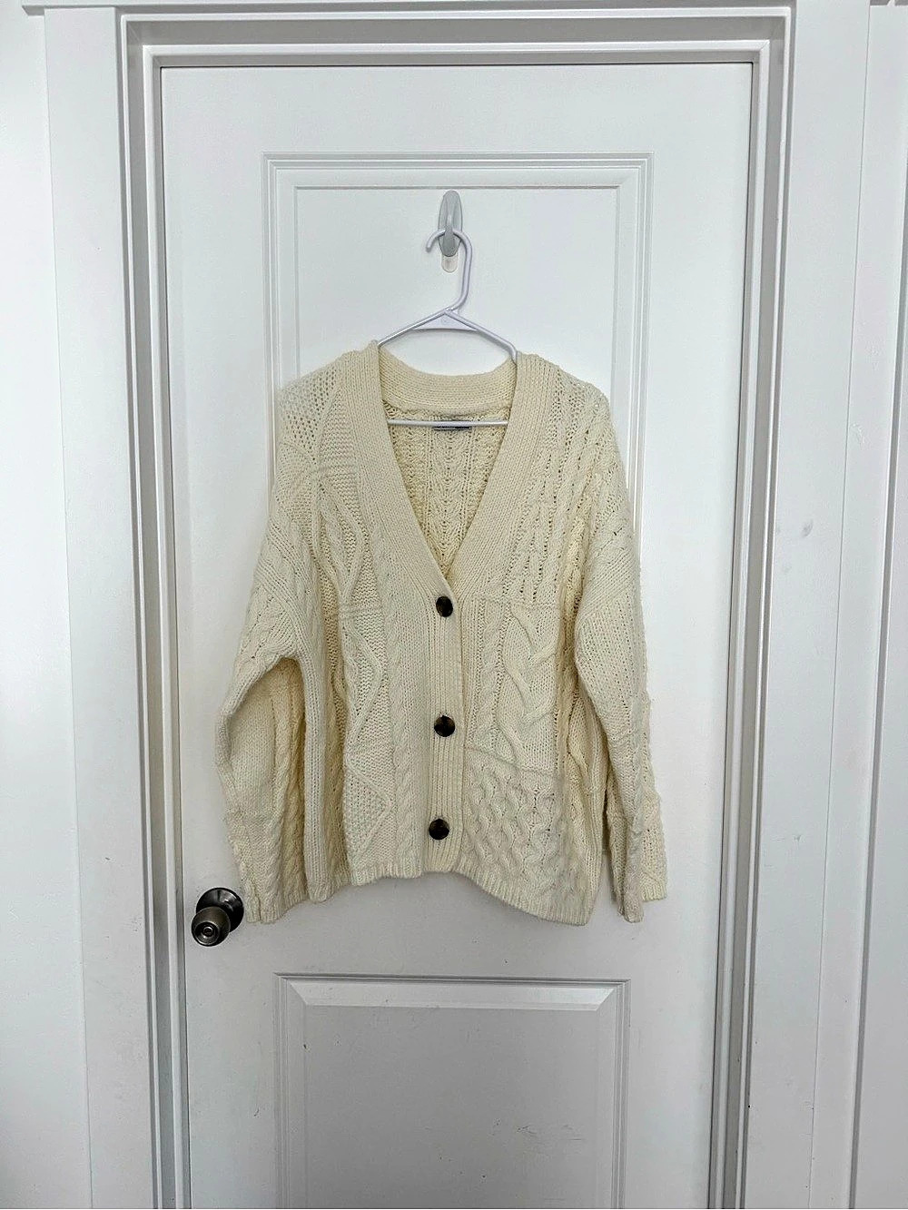 Dex Cable Knit Cardigan in Cream Like New